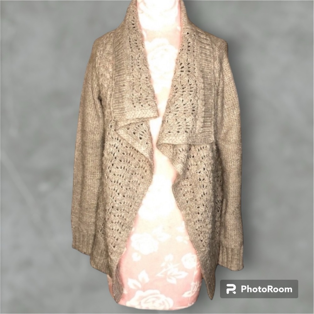 American Eagle tan/gray knit open front drape cardigan